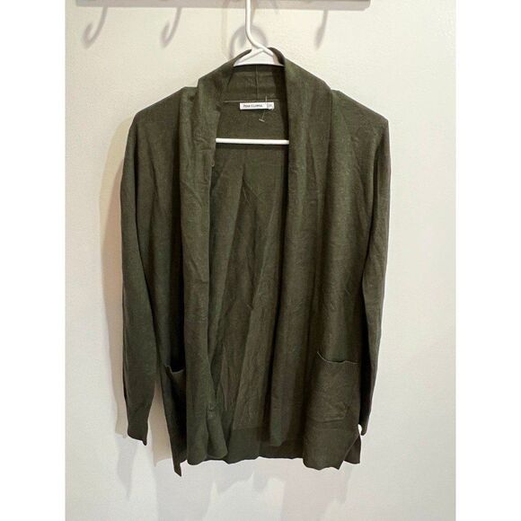 Stitch Fix Pink Clover Women Green Pockets Long Open Cardigan Comfy Fall Chic - Picture 1 of 8